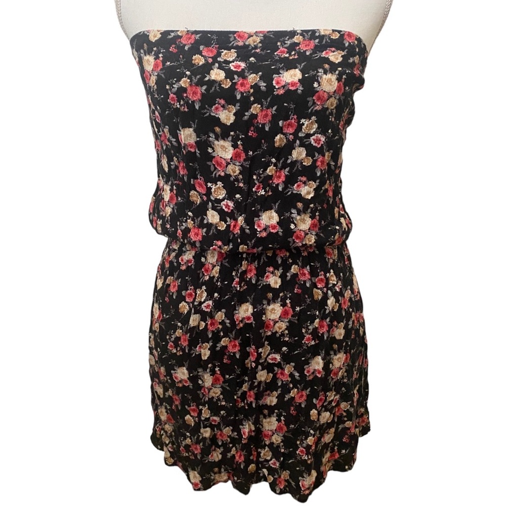 Forever 21 | Black Strapless Floral Tube Sundress Size Small